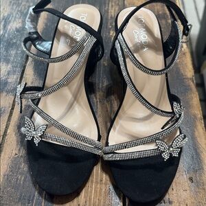 TOP Moda Black Crystal Butterfly Strappy Heels